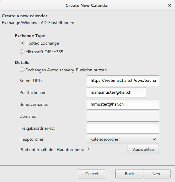 Konfiguration HSR-Exchange-Kalender